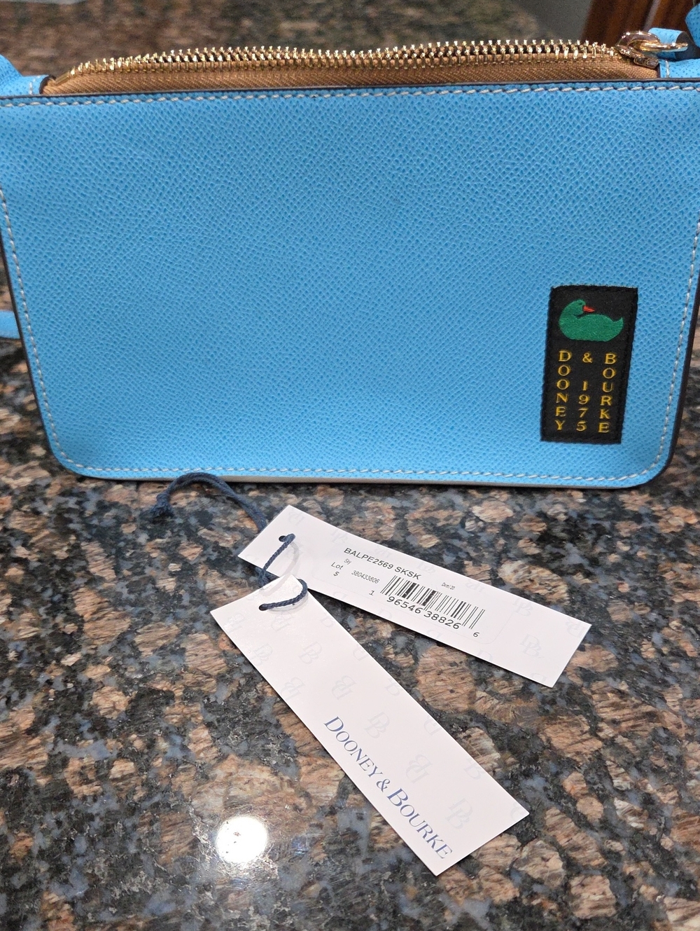 Dooney & Bourke Light Blue Saffiano Wristlet with Gold Zipper